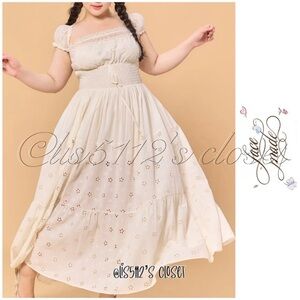 Lacemade Little White Rabbit Eyelet Pastoral Smocked Peasant Dress Size XL